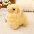 Cute plush sheep toy in soft yellow fur with beige horns for home decoration - Yellow