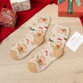 Beige coral fleece Christmas socks featuring festive gingerbread man patterns and thick plush - One Size / Light Coffee Gingerbread Man