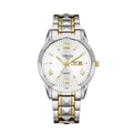 Classic men's quartz watch with gold-tone steel strap and double calendar display - Two-tone Case White Dial