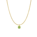 Golden necklace featuring a brilliant round green zircon pendant with four-prong setting - August