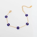 Golden stainless steel bracelet with five deep blue beaded flower charms and lobster clasp - Royal Blue Bracelet