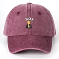 Unisex burgundy washed cotton baseball cap featuring BOY text and trophy graphic print - One Size / Burgundy