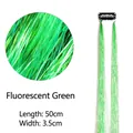 Neon green tinsel hair extensions with clips measuring 50cm long and 3.5cm wide - Fluorescent Green