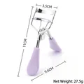 Lavender purple eyelash curler with wide handle and detailed dimension markings - Purple