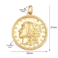 Gold coin portrait pendant with Greek profile and white zircons on white background - Relief Portrait / Gold