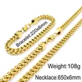 Golden stainless steel keel chain set with 650mm necklace and 220mm bracelet - 6mm Gold Color Set