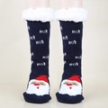 Thick navy blue Christmas socks for women with Santa Claus pattern and white fleece cuff - One Size / Navy Santa Claus