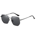 Chic hexagonal oversized metal frame sunglasses with dark gradient lenses and slim temples - Gunmetal Frame Black Lens