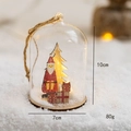 Luminous glass Christmas ornament with Santa and tree inside on wood base, 10cm height - Red Pillar Santa Front
