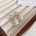 Elegant bow-knot pearl earrings with gold hooks and sparkling trapezoidal crystals - Trapezoid Zircon Pearl Gold Drop Earrings (32#)