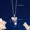 Collana a farfalla in argento con zircone e perla, ciondolo elegante da 21mm per donna - 40cm+5cm / Argento Strass Chiaro (742)