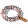 Pink and grey marble texture stone bead bracelets with natural gemstone paper tags - 19cm 3-Piece Set - Pink Grey Marble