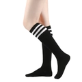Three-stripe black cotton over-the-knee socks for women with high-elastic knit texture - One Size / Black with White Stripes