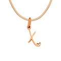 Rose gold letter X necklace with hollow heart detail on flat snake chain style - Letter X / Rose Gold