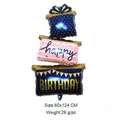 Three-tier birthday cake foil balloon with gift box and happy birthday banner 60x124cm - Three-Layer English Happy Birthday Cake