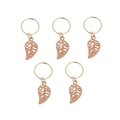 Five gold leaf hair ring accessories with pink resin inlay for dreadlock hairstyles - 5-Piece Leaf Set (B9313)