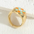 Adjustable 14K gold-plated ring with orange and mint green enamel devil eye flower - Adjustable Open Ring (JZ0256) / Orange + Blue Flower