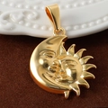 Macro shot of 24K gold plated stainless steel sun and moon face pendant detail - Sun Moon - Gold