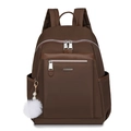 Dunkelbrauner Nylon-Rucksack für Damen mit weißem Plüschball und Perlenanhänger - Mit Anhänger / Braun