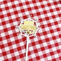 Detailed view of snowflake-shaped Merry Christmas acrylic cake topper on festive fabric - Snowflake 1 White Gold Merry Christmas