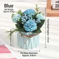 Artificial blue hydrangea in a ceramic pot with a twine bow, height 14.5cm decor - Blue Potted Artificial Flower Ornament