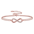 Rose gold 925 sterling silver double layer bracelet with zircon infinity pendant - Rose Gold Double Layer CZ Infinity Bracelet 1.89g