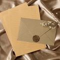 Vintage kraft paper stationery set with linen texture envelope and bronze wax seal - 3 Grey Envelopes + 10 Kraft Papers + 3 Wax Seals / Gray