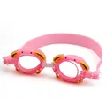 Pink crab-themed children's swim goggles with clear lenses and soft silicone strap - Pink Crab