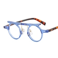 Retro round frame sunglasses with transparent blue frame and tortoiseshell temples - Transparent Blue Frame Clear Lens
