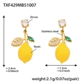 Détails de boucles d'oreilles citron en résine jaune, zircon vert et dimensions - Boucles d'oreilles Pendentif Citron Doré