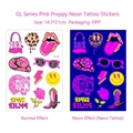 Neonpinke Preppy-Tattoo-Sticker mit Leoparden- und Rosenmustern und Leuchteffekt - GL-003 Stil