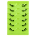 Set of 5 pairs natural black half eyelashes YK406 on a bright green display tray - Long Fluffy Style (YK406)