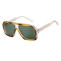 Fashion square sunglasses in tortoise frame with transparent metal core temples - Tortoise Transparent Frame Dark Green Lens