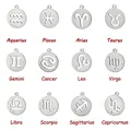 Set of 12 hollowed-out zodiac sign pendants in polished stainless steel finish - Hollow Symbol - Aquarius / Steel