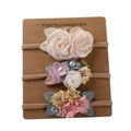 Détail de trois bandeaux pour bébé en nylon avec fleurs en tissu faites à la main - Style 5-Rose Violet Jaune Gris