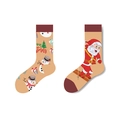 Beige Christmas crew socks with Santa Claus, Snowman and Merry Christmas festive patterns - One Size (35-43) / Beige Skiing Santa (1114)