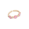 Verstelbare gouden ring met roze emaille boze oog en fonkelende zirkonia steentjes - Roze