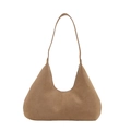 Minimalist brown suede hobo shoulder bag for women with sleek retro design and slim strap - Khaki