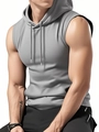 Slim fit men's hooded sleeveless tank top in grey for gym workout and sports - Light Gray