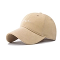 Detail showing the white 'me' script embroidery on a khaki canvas baseball cap - Adjustable / Khaki
