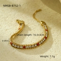 Bracciale a catena dorata con zirconi rossi e bianchi e dettagli sulle dimensioni - Oro 18K / Rosso & Bianco