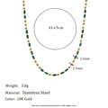 18K gold plated stainless steel necklace with green natural stones and 41+5cm chain - Cylindrical Natural Stone Beaded Necklace - Gold