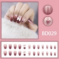 Sweet pink gradient press-on nails with 3D bows and heart glitter accents, 24 pieces set - BD029 Style (Glue Type)