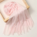 Pink cotton linen scarf with soft fringe edges displayed on a rustic wooden tray - 180*100cm / Light Pink (TH39-25)