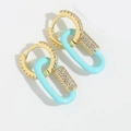 Chic gold hoop earrings with light blue U-shaped heart pendants and sparkling crystals - Blue Hoop (ES2663-7)
