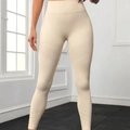 Beige naadloze yoga legging met hoge taille en geribbelde textuur voor fitness - S / Beige