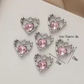 Pink heart-shaped alloy pendant charms with zircon inlay and irregular silver frame - 890-8# Silver - Pink Zirconia