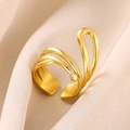 Detail of 18K gold plated stainless steel multi-layer open ring on silk background - Gold Multi-layer Wrap