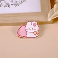 Cute acrylic cartoon brooch featuring a white bunny with a pink peach charm - Creamy Peach Rabbit