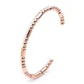 Detail of rose gold C-shaped open bangle with polished beads and cylinder bamboo design - 3-Bead Straight Bracelet / Rose Gold